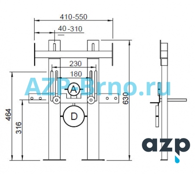 Консоль крепления подвесного унитаза в гипсокартонные стенки KZS 1 AZP Brno Чехия (фото, схема)