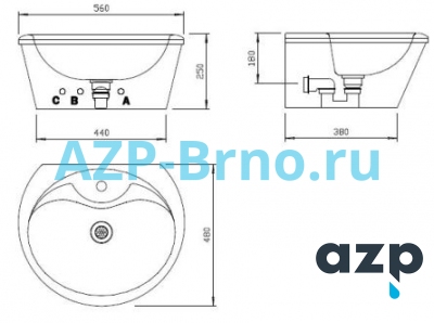 Раковина из нержавеющей стали AUM 013 AZP Brno Чехия (фото, схема)