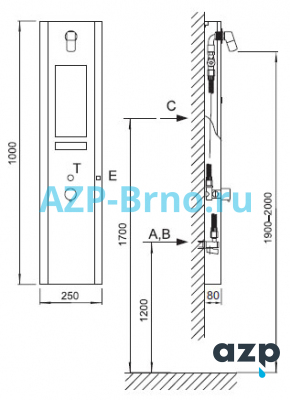 Автоматическая сенсорная душевая панель AUS 3 AZP Brno Чехия (фото, схема)