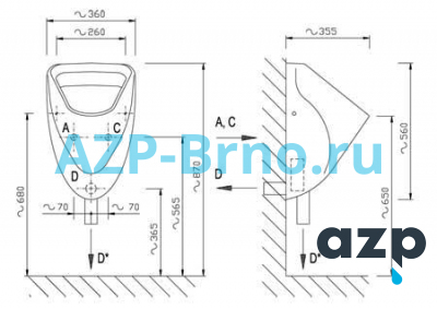 Писсуар GOLF (ГОЛЬФ) Ideal Standard с автоматическим смывом INTELLIGENT IQ AUP 28 AZP Brno Чехия (фото, схема)